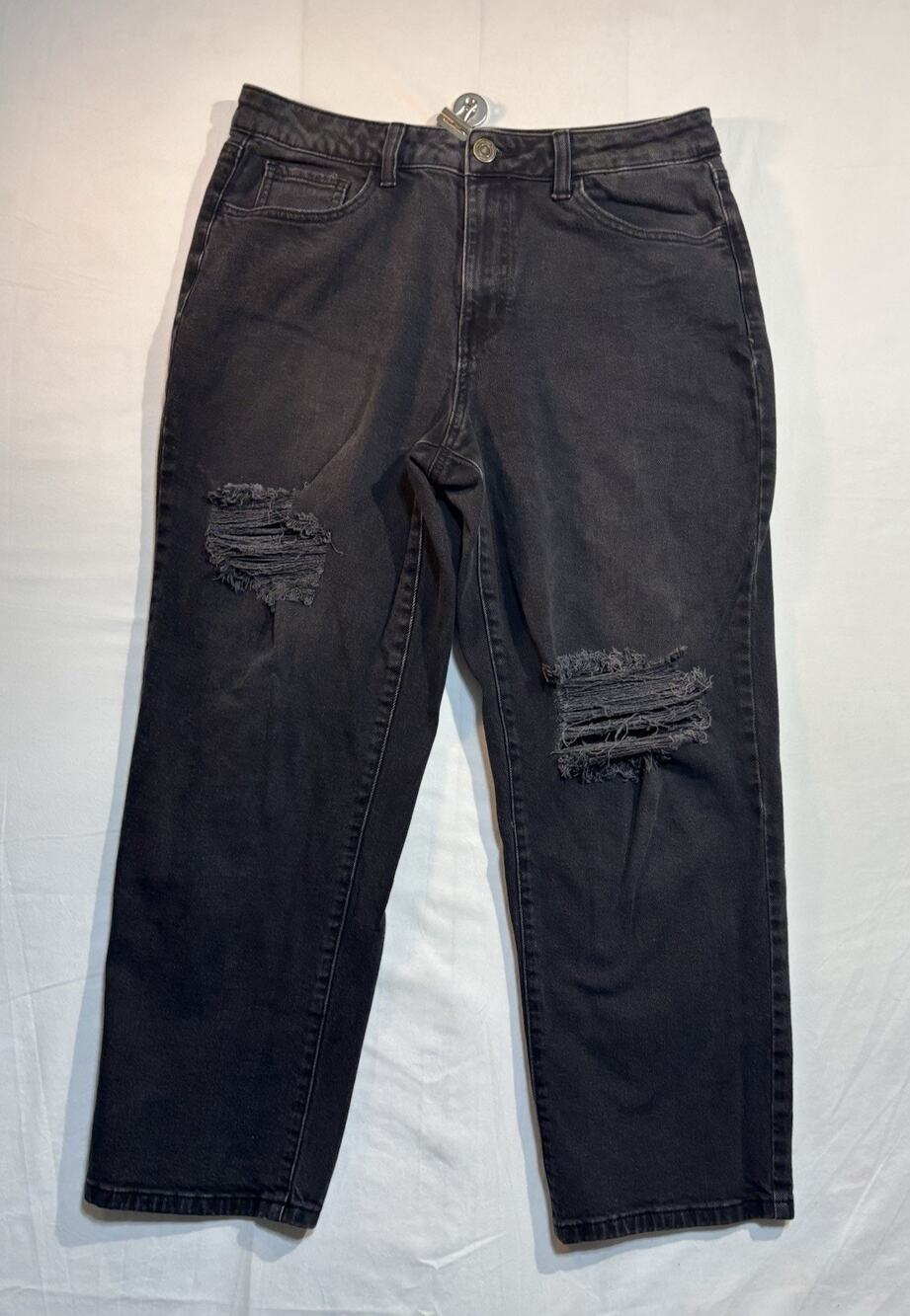 SO Women’s High Rise Straight Distressed Black Jeans Size 16/31W Stretch - Picture 1 of 6